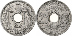 France, 25 Centimes, Lindauer, 1917, Paris, Underlined, Nickel, AU(55-58)