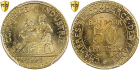 France, 50 Centimes, Chambre de commerce, 1921, Paris, Aluminum-Bronze, PCGS
