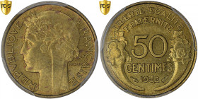 France, 50 Centimes, Morlon, 1932, Paris, 9 open, Aluminum-Bronze, PCGS, MS65