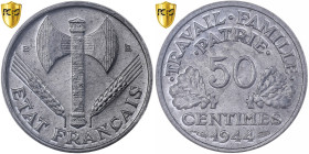 French State, 50 Centimes, Bazor, 1944, Beaumont-Le-Roger, Aluminum, PCGS, MS64