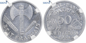 France, 50 Centimes, Bazor, 1944, Castelsarrasin, Aluminum, GENI, MS64