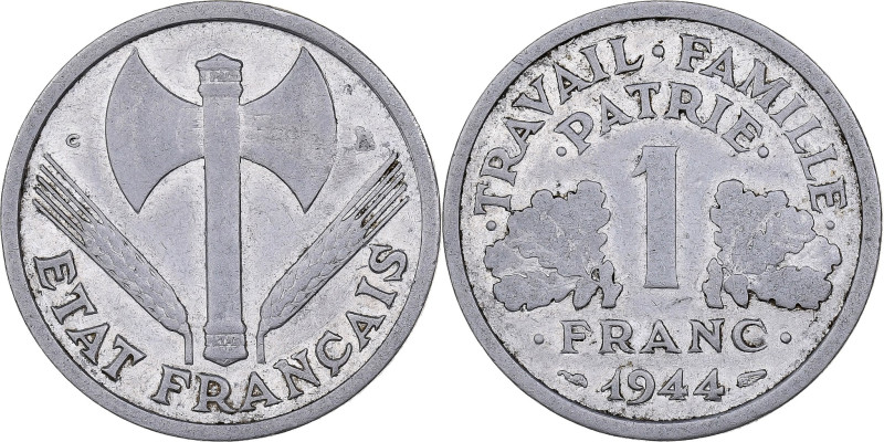 France, 1 Franc, Bazor, 1944, Castelsarrasin, Little C, Aluminum, VF(20-25)
Dou...