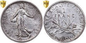 France, Franc, Semeuse, 1901, Paris, Silver, PCGS, MS61, Gadoury:467