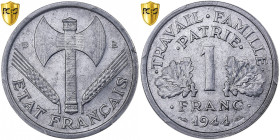 French State, Franc, Bazor, 1944, Beaumont-Le-Roger, Aluminum, PCGS, MS63