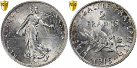 France, 2 Francs, Semeuse, 1915, Paris, Silver, PCGS, MS63, Gadoury:532