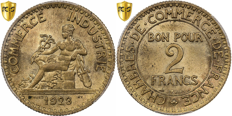 France, 2 Francs, Chambre de commerce, 1923, Paris, Cupro-Aluminium, PCGS, MS64...