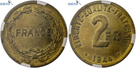 France, 2 Francs, France Libre, 1944, Philadelphia, Cupro-Aluminium, GENI, MS63