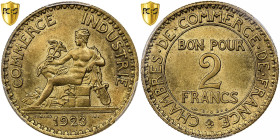 France, 2 Francs, Chambre de commerce, 1923, Paris, Cupro-Aluminium, PCGS, MS65