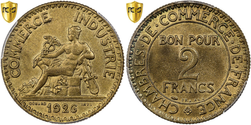 France, 2 Francs, Chambre de commerce, 1926, Paris, Aluminum-Bronze, PCGS, MS63...