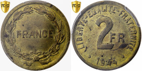 France, 2 Francs, France Libre, 1944, Philadelphia, Cupro-Aluminium, PCGS, MS63