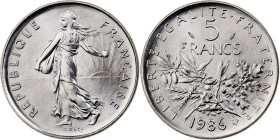 France, 5 Francs, Semeuse, 1986, Paris, Copper-nickel, MS(65-70), Gadoury:771
