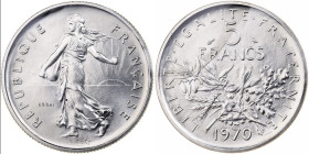 France, 5 Francs, Semeuse, 1970, Paris, Pattern, Copper-nickel, UNC, Gadoury:771
