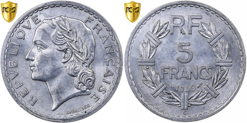 France, 5 Francs, Lavrillier, 1946, Castelsarrasin, Aluminum, PCGS, MS62
Laurea...