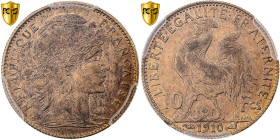 France, 10 Francs, Marianne, 1910, Paris, Gold, PCGS, AU58, Gadoury:1017