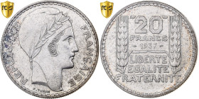 France, 20 Francs, Turin, 1937, Paris, Silver, PCGS, MS63, Gadoury:852, KM:879