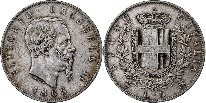 Italy, Vittorio Emanuele II, 5 Lire, 1865, Torino, Silver, EF(40-45), KM:8.1
Ba...