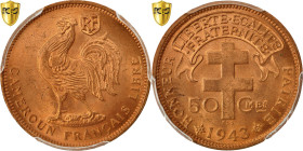 Free French Cameroon, 50 Centimes, 1943, Pretoria, Bronze, PCGS, MS65RD, KM:6