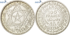 Morocco, Mohammed V, 100 Francs, AH 1372/1953, Paris, Silver, GENI, MS66