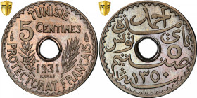 Tunisia, French protectorate, Ahmad II, 5 Centimes, AH1350/1931, Paris, Pattern