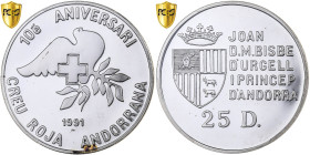 Andorra, 25 Diners, Red Cross, 1991, Pobjoy Mint, Proof, Silver, PCGS, PR65DCAM