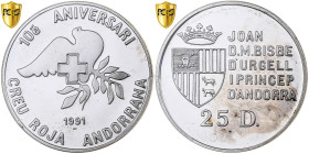 Andorra, 25 Diners, Red Cross, 1991, Pobjoy Mint, Proof, Silver, PCGS, PR65DCAM