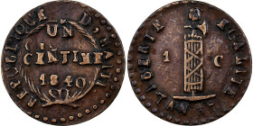 Haiti, 1 Centime, 1840, Copper, EF(40-45), KM:A21