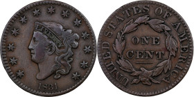 United States, 1 Cent, Coronet Head, 1831, Philadelphia, Copper, VF(30-35)