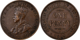 Australia, George V, Penny, 1918, Calcutta, Bronze, AU(50-53), KM:23