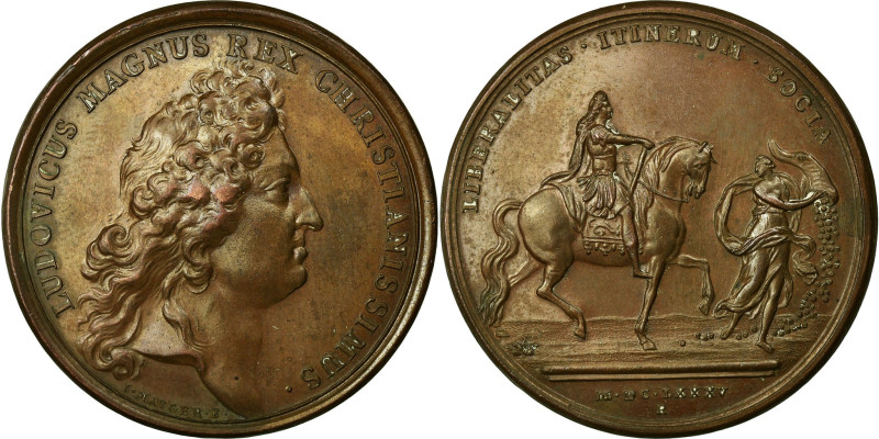 France, Medal, Louis XIV, The King's generosity on his travels, 1685, Copper
Ba...