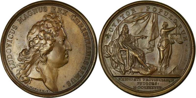 France, Medal, Louis XIV, Commissaires envoyés dans les Provinces, 1688
Bare he...