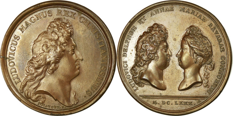 France, Medal, Louis XIV, Louis Dauphin and Maria Anna of Bavaria, 1680, Bronze...