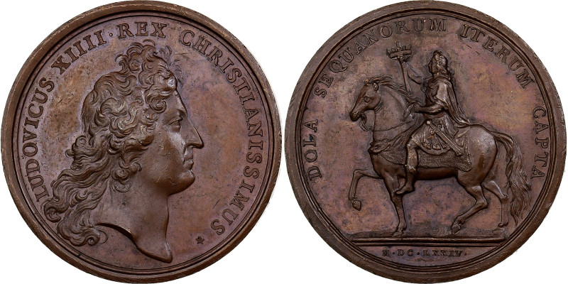 France, Medal, Louis XIV, Seconde Prise de Dôle, 1674, Bronze, Mauger
Head of L...