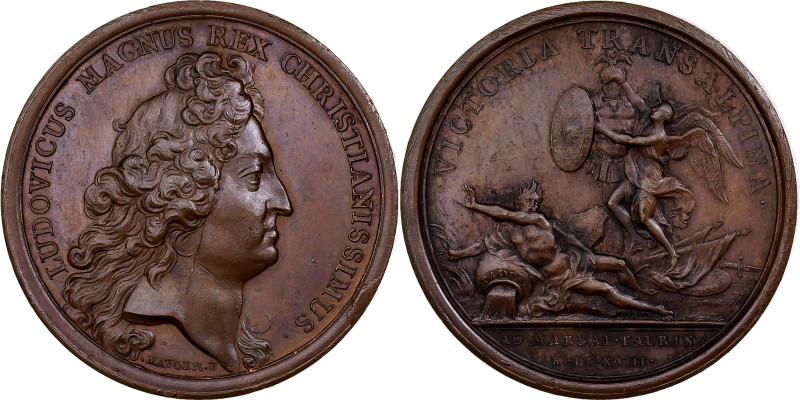 France, Medal, Louis XIV, Bataille de la Marsaille, Près de Turin, 1693
Head of...