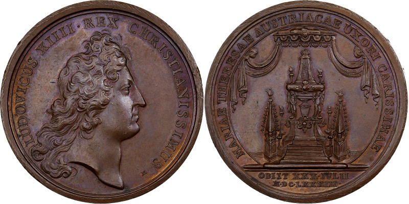 France, Medal, Louis XIV, Mort de la Reine, 1683, Bronze, Mauger, Restrike
Head...