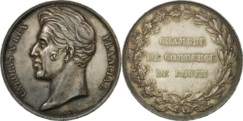 France, Token, Charles X, Chambre de Commerce de Rouen, Silver, Gayrard
Bare he...