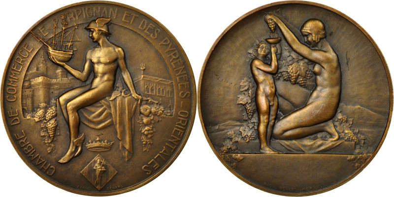 France, Medal, Chambre de Commerce de Perpignan, 1927, Bronze, Benard, MS(63)
H...