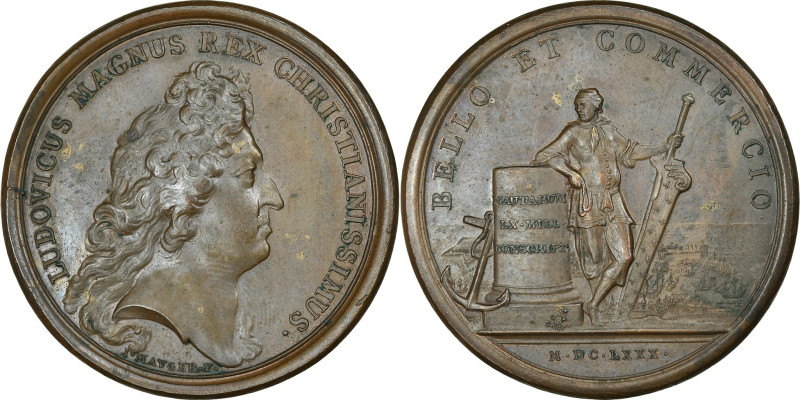 France, Medal, Louis XIV, Conscription of 60000 sailors, 1680, Bronze, Mauger
B...