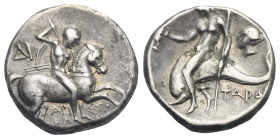 CALABRIA. Tarentum. Circa 272-240 BC. Didrachm or Nomos (Silver, 20.02 mm, 6.30 g) Di - and Aristokles magistrates. Nude rider on horse galloping to r...