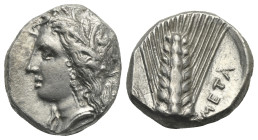 LUCANIA. Metapontion. Circa 330-290 BC. Stater (Silver, 19.42 mm, 7.82 g). Wreathed head of Demeter left, wearing triple-pendant earring and necklace....