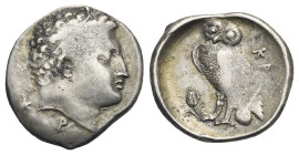 BRUTTIUM. Kroton. Circa 300-250 BC. Oktobol or Half Nomos (Silver, 16.86 mm, 3.10 g). Head of male (Herakles or river-god?) right, wearing tainia; K-P...