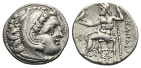 KINGS OF MACEDON. Alexander III the Great, 336-323 BC. Drachm (Silver, 16.91 mm, 4.20 g) Kolophon, circa 310-301 BC. Head of Herakles right wearing li...