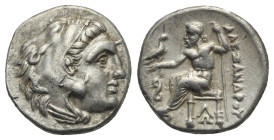 KINGS OF MACEDON. Alexander III the Great, 336-323 BC. Drachm (Silver, 16.62 mm, 4.19 g) Lampsakos, circa 323-317 BC. Head of Herakles right wearing l...