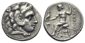 KINGS OF MACEDON. Demetrios I Poliorketes, 306-283 BC. Drachm (Silver, 17.30 mm, 4.24 g). In the name and types of Alexander III of Macedon. Miletos, ...
