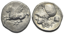 AKARNANIA. Anaktorion. Circa 320-280 BC. Stater (Silver, 20 mm, 8.52 g, 2 h). AN Pegasus flying left. Rev. Head of Athena to left, wearing Corinthian ...