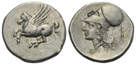 CORINTHIA. Corinth. Circa 375-300 BC. Stater (Silver, 23.23 mm, 8.52 g). Pegasos flying to left; below, Ϙ. Rev. Head of Athena to left, wearing Corint...