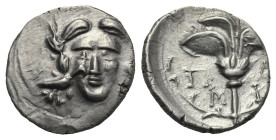 CARIA. Mylasa. Drachm. Circa 170-160 BC. Silver (15.50 mm, 2.13 g) Head of Helios facing, with eagle standing right with closed wings before his right...