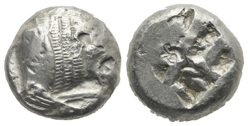 CARIA. Mylasa. Circa 520-490 BC. Stater (Silver, 18.36 mm, 10.92 g). Forepart of...