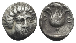 ISLANDS OFF CARIA. Rhodos. Rhodes. Circa 408-390 BC. Hemidrachm (Silver, 11.72 mm, 1.70 g). Head of Helios facing, turned slightly to the right. Rev. ...