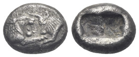 LYDIA. Kroisos and Persian ruler, circa 561-546 BC. 1/3 Stater (Silver, 13.60 mm, 3.40 g). Sardes. Confronted foreparts of lion right and bull left, e...