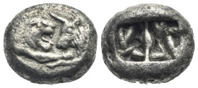 KINGS OF LYDIA. Kroisos, circa 560-546 BC. Double Siglo (Silver, 19.18 mm, 10.31 g). Sardes. Confronted foreparts of a lion and a bull. Rev. Two incus...